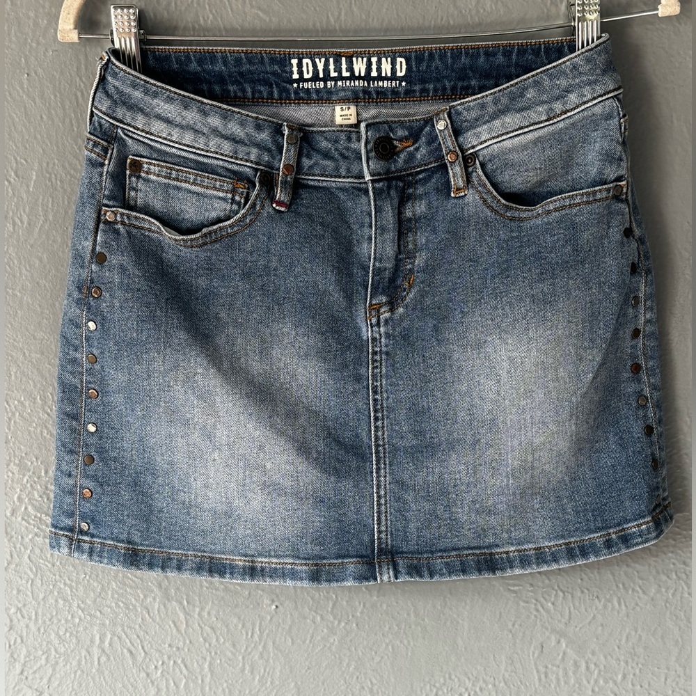 Idyllwind Denim Mini Skirt Rivet Detail Small